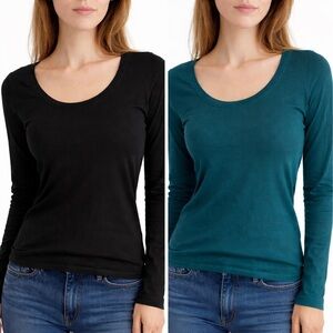 Active Basic Long Sleeve Tees - Black and Teal